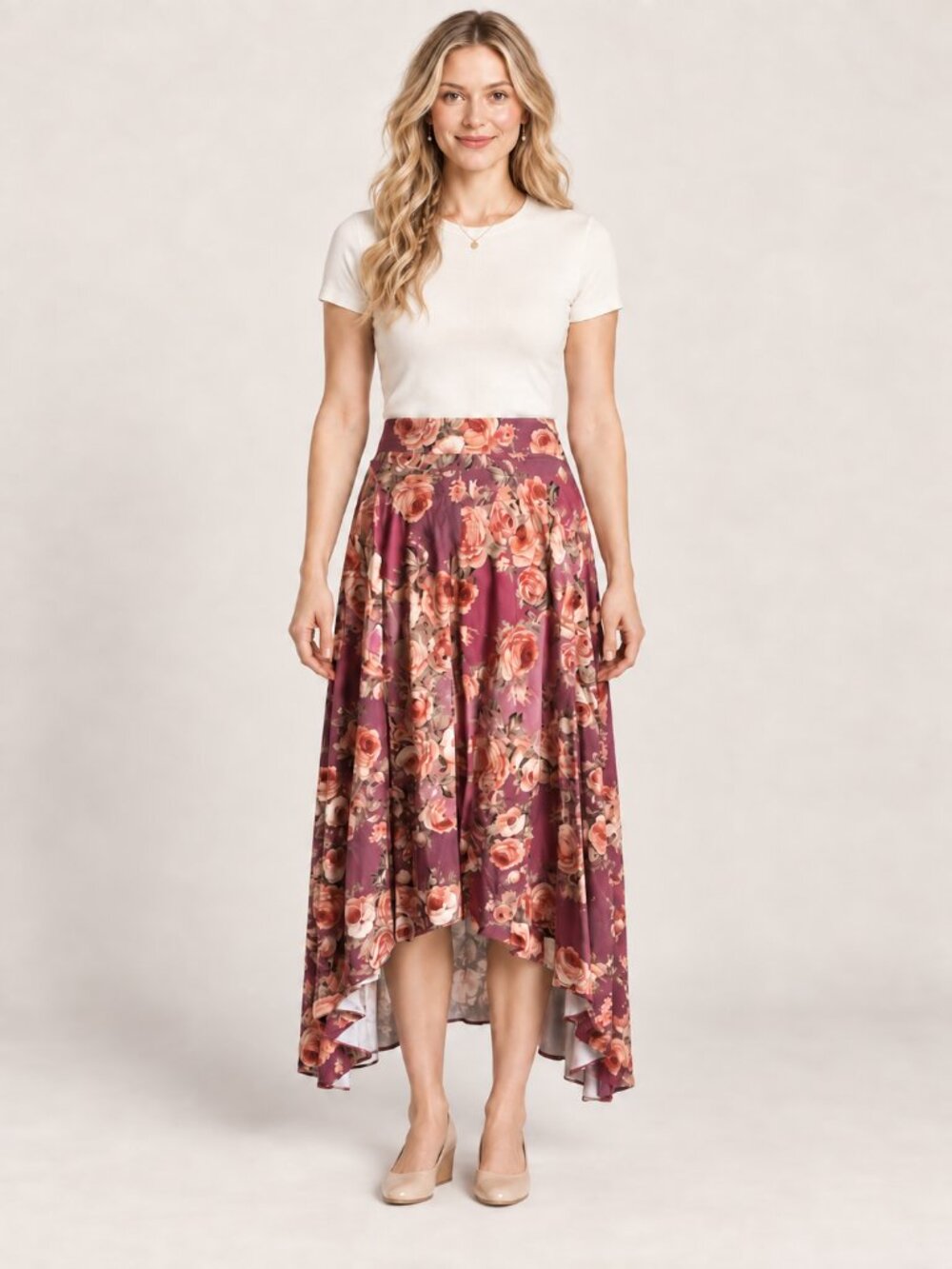 Soft Surroundings Venetian Berry Floral Asymmetrical Maxi Skirt Size 10 NWT
